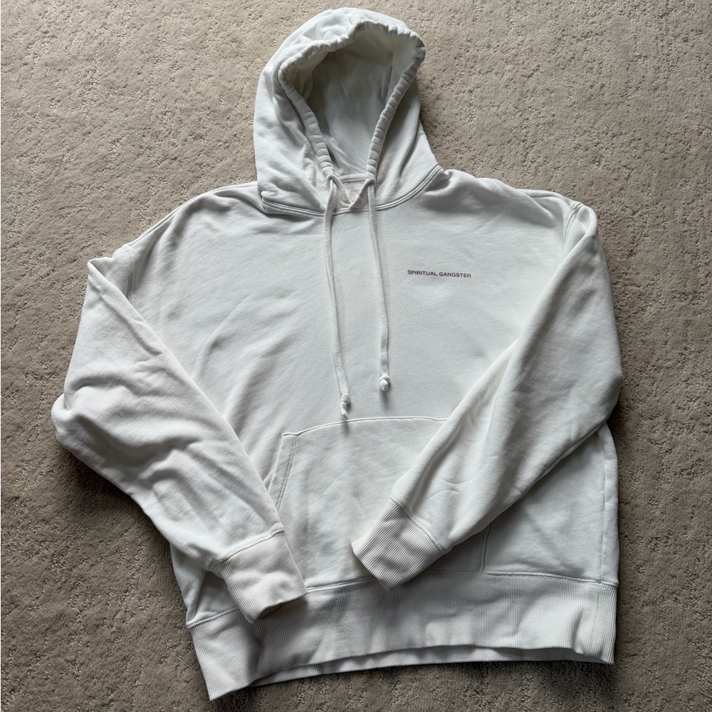 Spiritual Gangster White Crewneck Hoodie with Maroon Graphic Arch - Picture 3 of 4